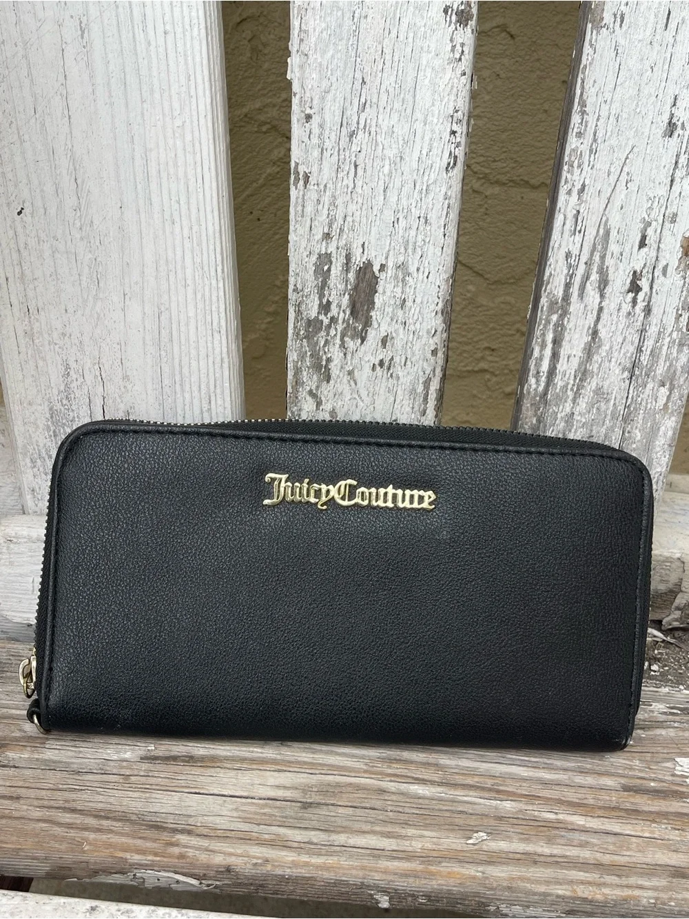 Juicy Couture Black Faux Leather Zip-Around Wallet